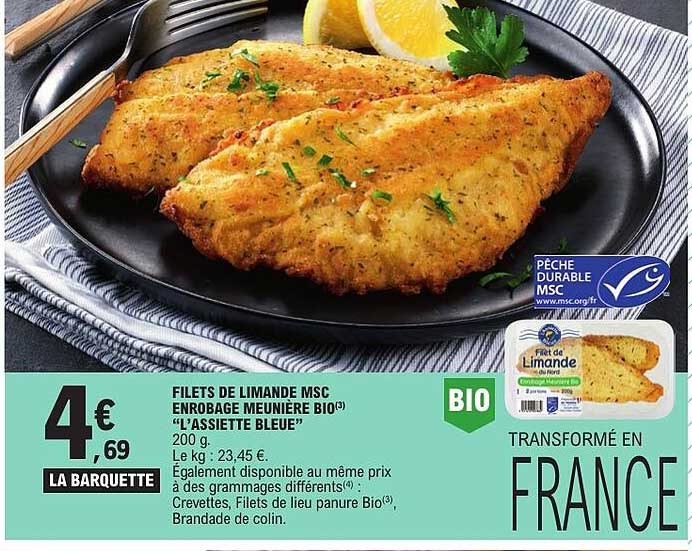 FILETS DE LIMANDE MSC ENROBAGE MEUNIÈRE BIO “L’ASSIETTE BLEUE”