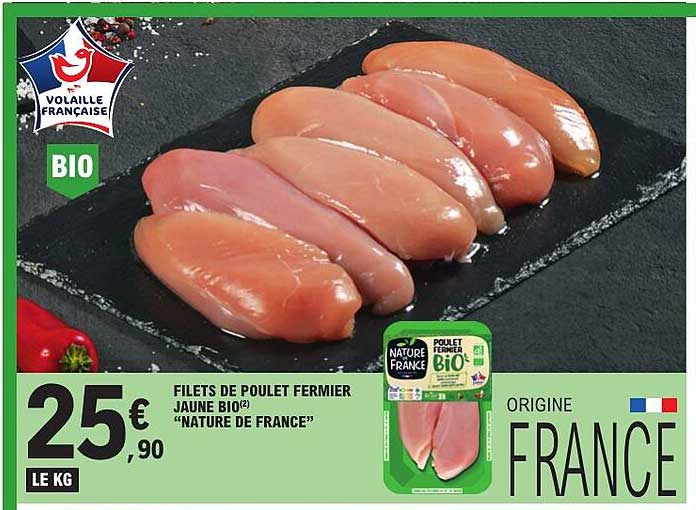 FILETS DE POULET FERMIER JAUNE BIO(2) “NATURE DE FRANCE”