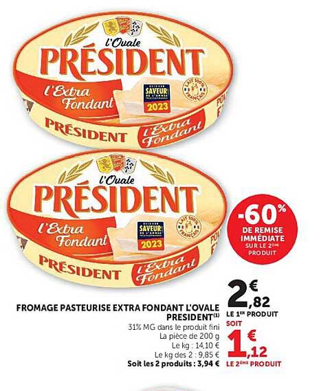 FROMAGE PASTEURISÉ EXTRA FONDANT L’OVALE PRÉSIDENT