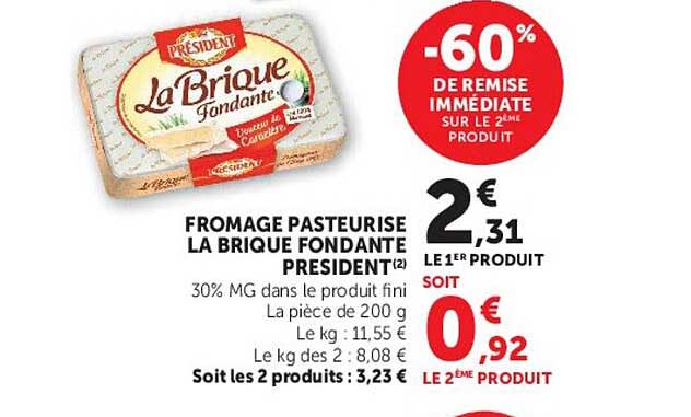 FROMAGE PASTEURISÉ LA BRIQUE FONDANTE PRÉSIDENT
