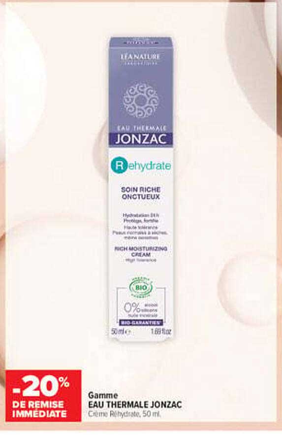 Gamme EAU THERMALE JONZAC Crème Rehydrate, 50 ml.