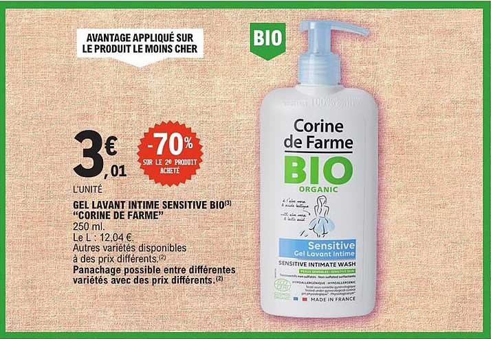 GEL LAVANT INTIME SENSITIVE BIO "CORINE DE FARME"