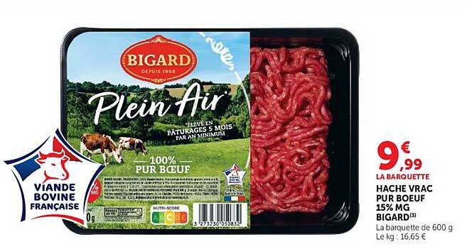HACHE VRAC PUR BOEUF 15% MG BIGARD
