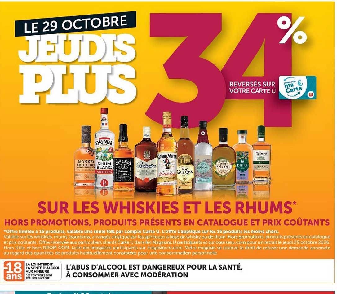 LE 29 OCTOBRE JEUDIS PLUS 34% REVERSÉS SUR VOTRE CARTE U