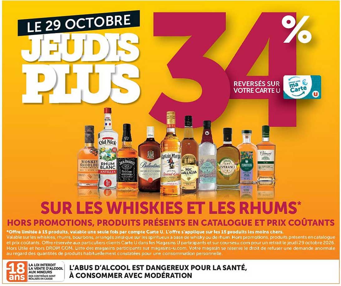 LE 29 OCTOBRE JEUDIS PLUS 34% REVERSES SUR VOTRE CARTE U