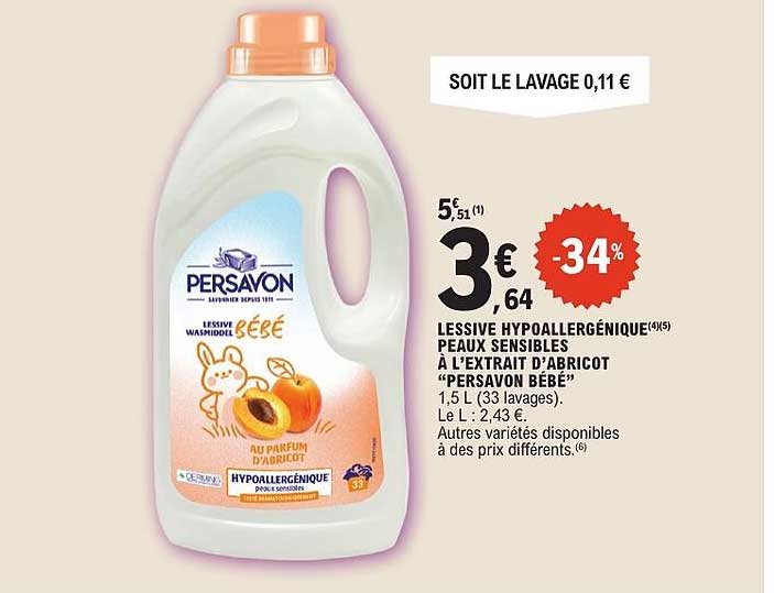 LESSIVE HYPOALLERGÉNIQUE PEAUX SENSIBLES À L'EXTRAIT D'ABRICOT "PERSAVON BÉBÉ"