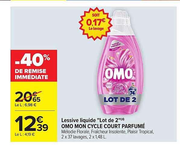 Lessive liquide "Lot de 2" OMO MON CYCLE COURT PARFUMÉ