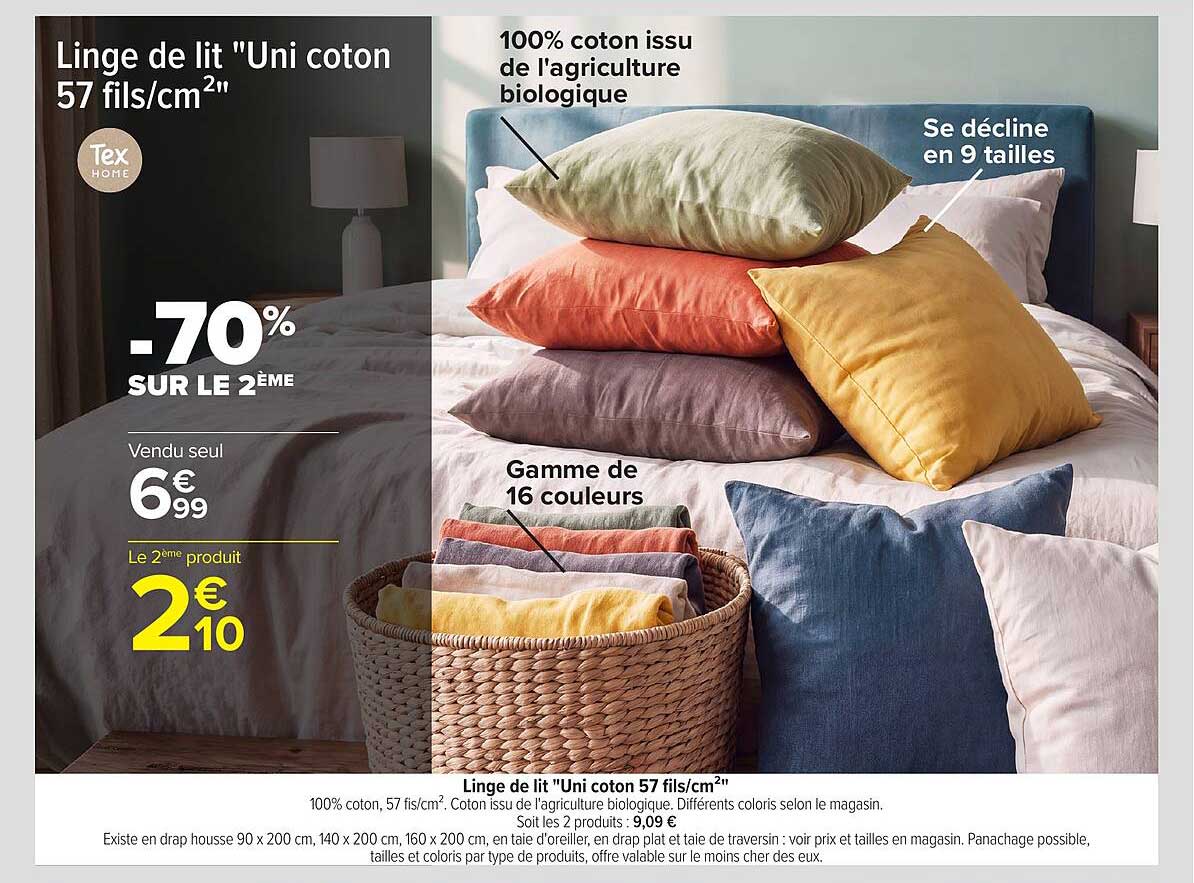 Linge de lit "Uni coton 57 fils/cm²"