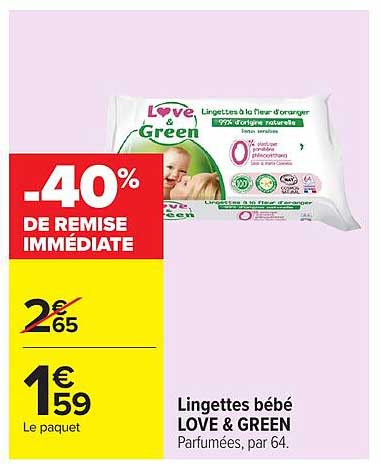 Lingettes bébé LOVE & GREEN Parfumées, par 64