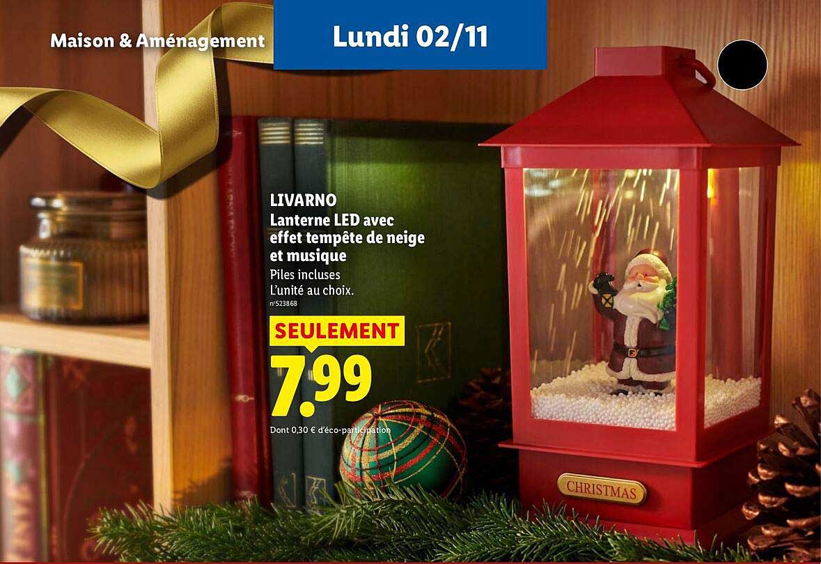 LIVARNO Lanterne LED avec effet tempête de neige et musique