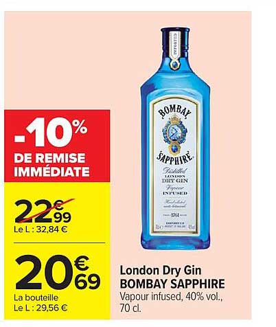 London Dry Gin BOMBAY SAPPHIRE Vapour infused, 40% vol., 70 cl.