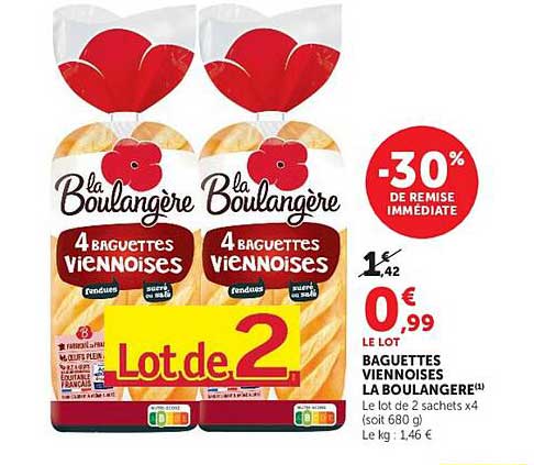 Lot de 2 baguettes viennoises La Boulangère