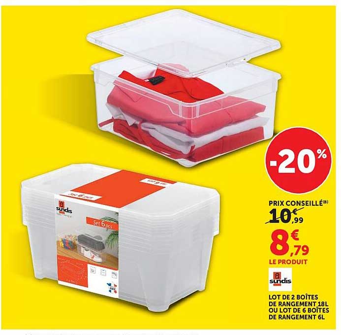 LOT DE 2 BOITES DE RANGEMENT 18L OU LOT DE 6 BOITES DE RANGEMENT 6L