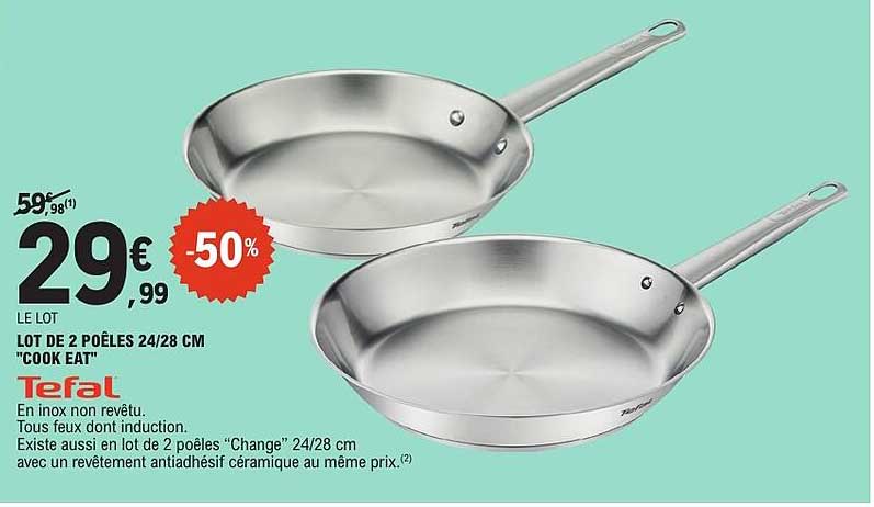 LOT DE 2 POÊLES 24/28 CM "COOK EAT"