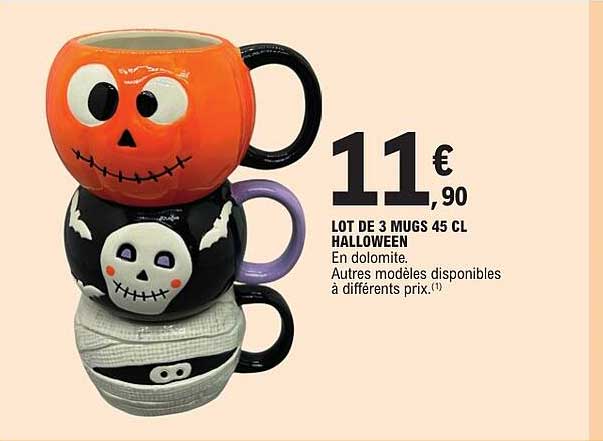 LOT DE 3 MUGS 45 CL HALLOWEEN