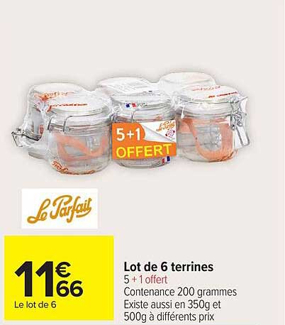 Lot de 6 terrines 5 + 1 offert Contenance 200 grammes Existe aussi en 350g et 500g à différents prix