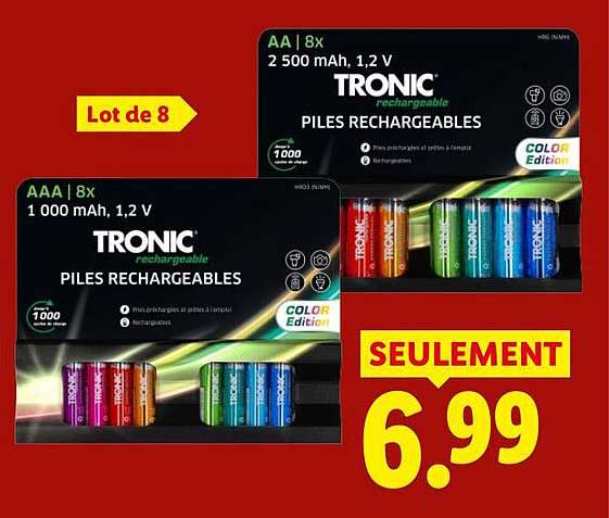 Lot de 8 TRONIC PILES RECHARGEABLES