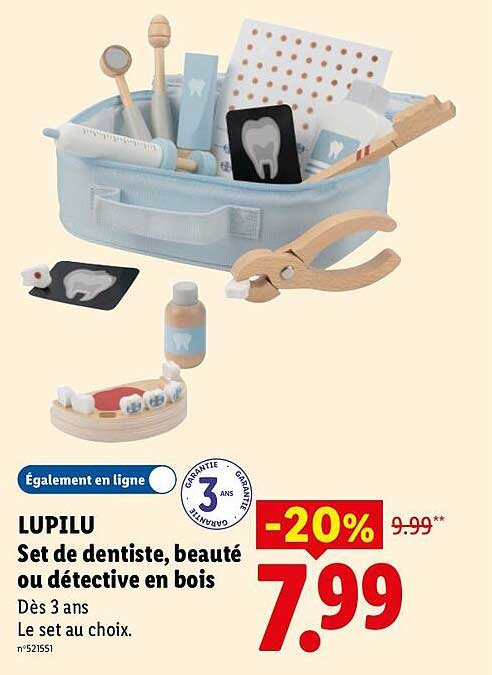 LUPILU Set de dentiste, beauté ou détective en bois