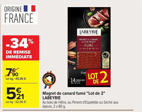 Magret de canard fumé "Lot de 2" L'ABEYRIE
