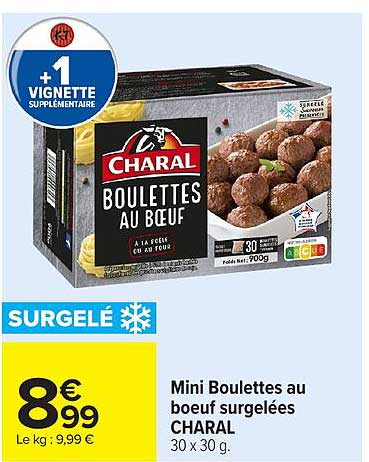 Mini Boulettes au boeuf surgelées CHARAL 30 x 30 g.