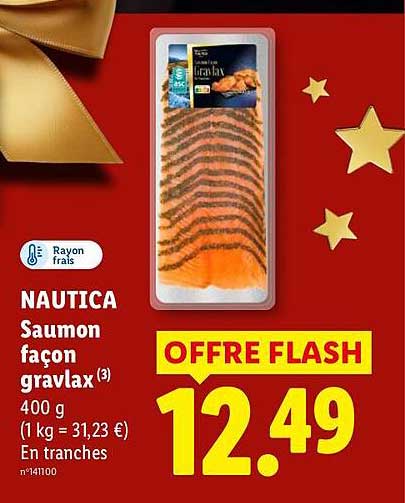 NAUTICA Saumon façon gravlax 400 g (1 kg = 31,23 €) En tranches