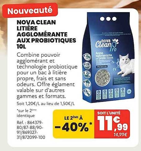 NOVA CLEAN LITIERE AGGLOMÉRANTE AUX PROBIOTIQUES 10L