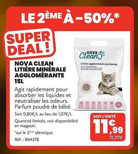 NOVA CLEAN LITIERE MINERALE AGGLOMERANTE 15L