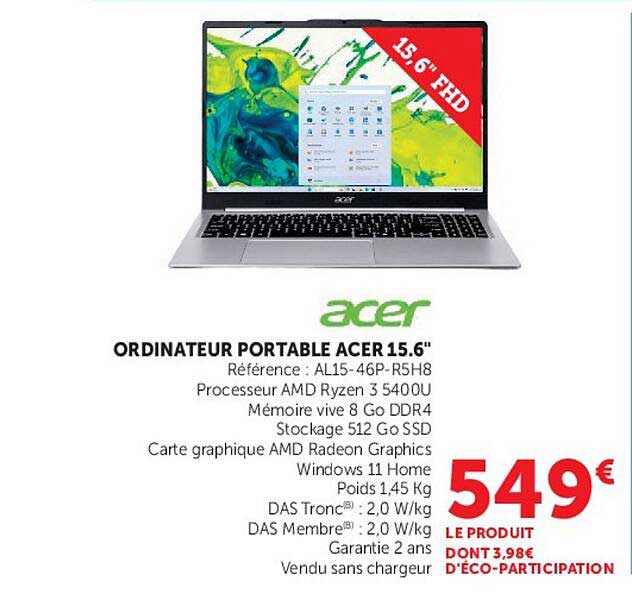 ORDINATEUR PORTABLE ACER 15.6"