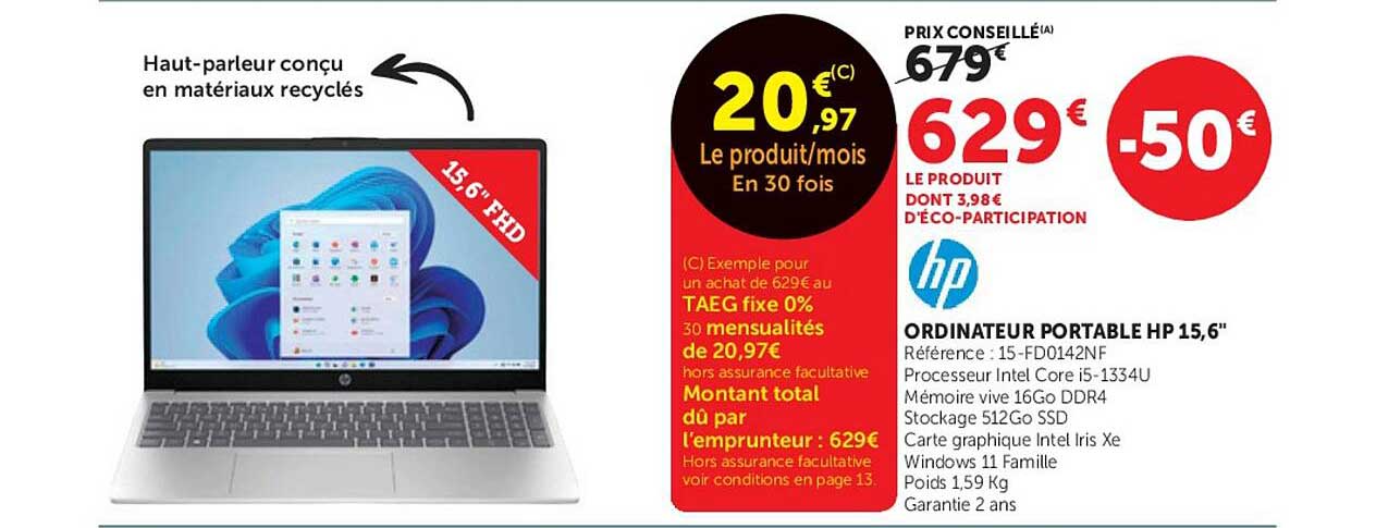 ORDINATEUR PORTABLE HP 15,6"