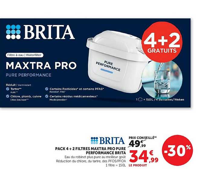 PACK 4 + 2 FILTRES MAXTRA PRO PURE PERFORMANCE BRITA