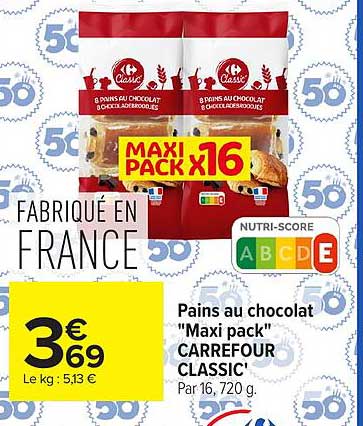 PAINS AU CHOCOLAT "MAXI PACK" CARREFOUR CLASSIC'