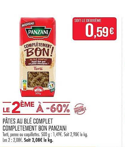 PÂTES AU BLÉ COMPLET COMPLETEMENT BON PANZANI