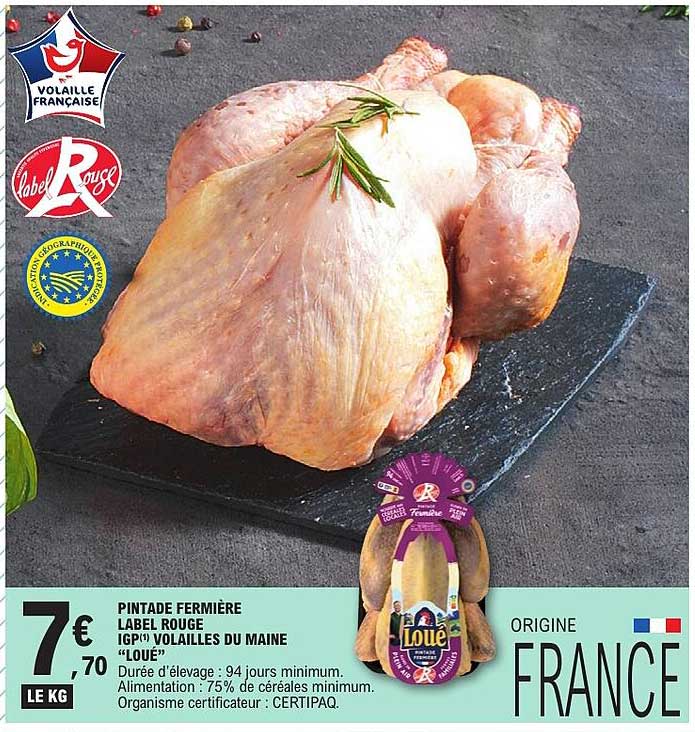 PINTADE FERMIÈRE LABEL ROUGE IGP VOLAILLES DU MAINE “LOUÉ”
