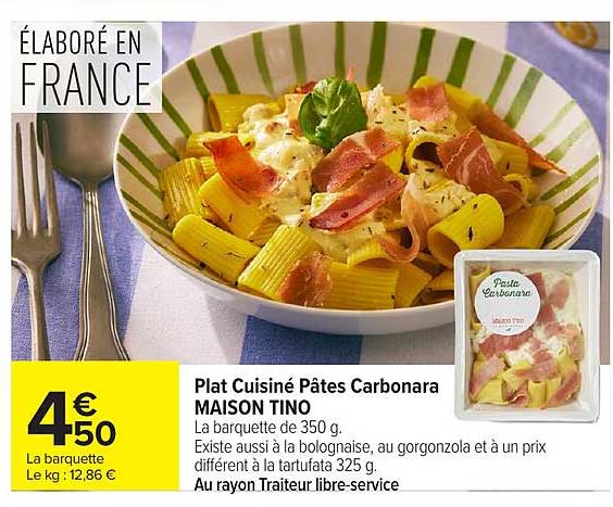Plat Cuisiné Pâtes Carbonara MAISON TINO