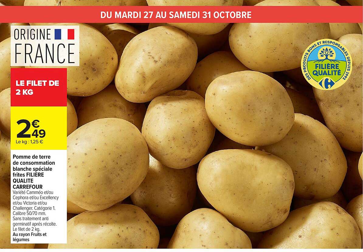 Pomme de terre de consommation blanche spéciale frites FILIERE QUALITE CARREFOUR