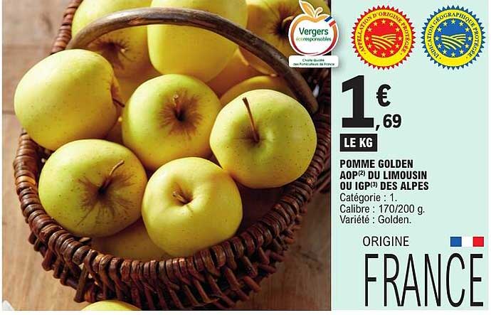 POMME GOLDEN AOP(2) DU LIMOUSIN OU IGP(3) DES ALPES
