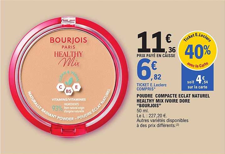 POUDRE COMPACTE ECLAT NATUREL HEALTHY MIX IVOIRE DORE “BOURJOIS”