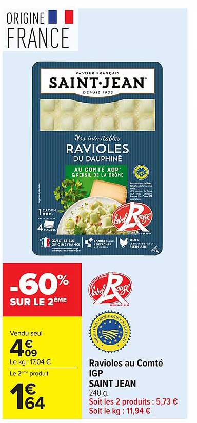 Ravioles au Comté IGP SAINT JEAN 240 g.