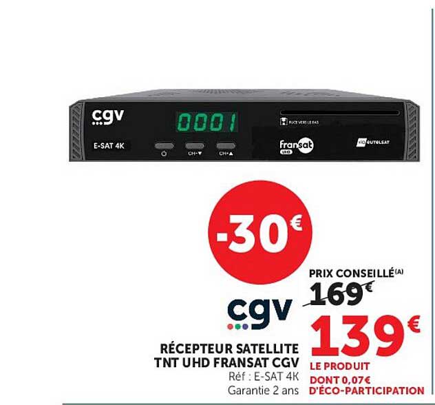 RÉCEPTEUR SATELLITE TNT UHD FRANSAT CGV