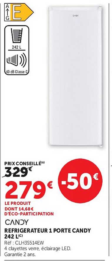 REFRIGERATEUR 1 PORTE CANDY 242 L