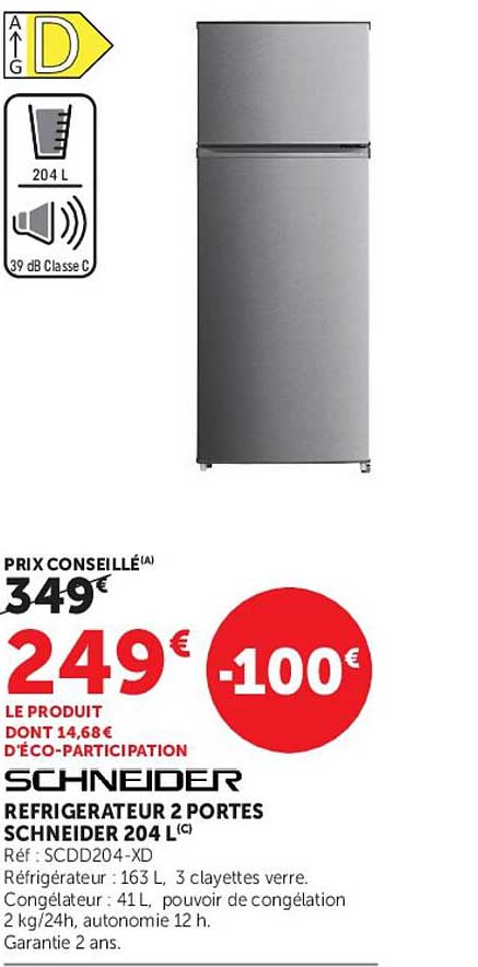 RÉFRIGÉRATEUR 2 PORTES SCHNEIDER 204 L (C)