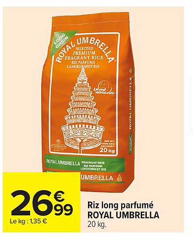 Riz long parfumé ROYAL UMBRELLA 20 kg.