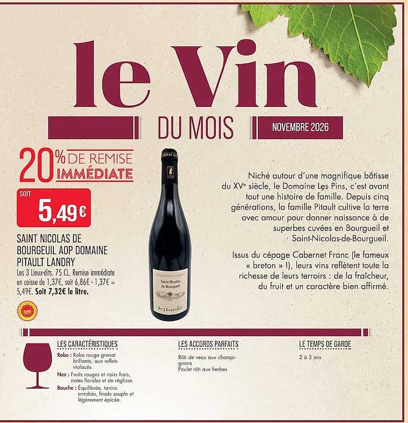 Saint Nicolas de Bourgueil AOP Domaine Pitault Landry
