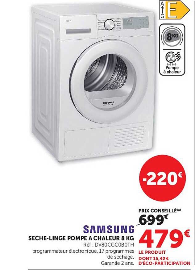 SAMSUNG SECHE-LINGE POMPE A CHALEUR 8 KG