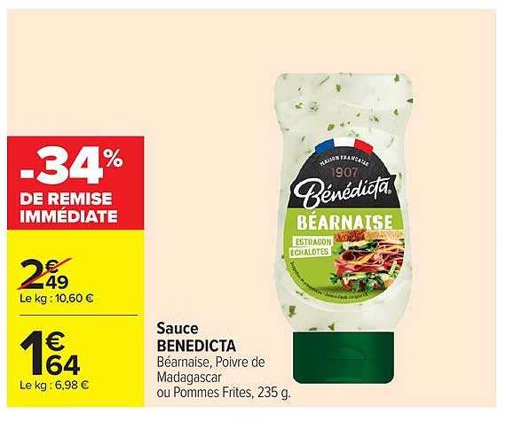 Sauce BENEDICTA Béarnaise, Poivre de Madagascar ou Pommes Frites, 235 g