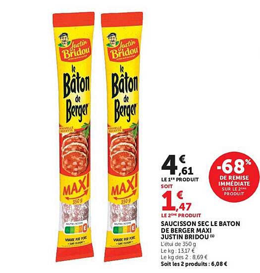 SAUCISSON SEC LE BATON DE BERGER MAXI JUSTIN BRIDOU