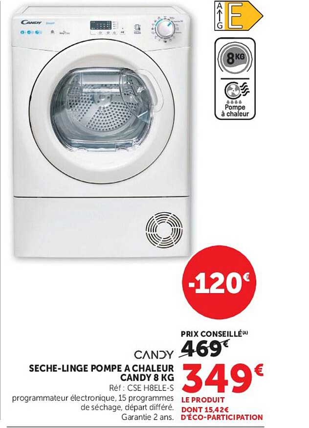 SECHE-LINGE POMPE A CHALEUR CANDY 8 KG