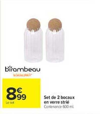 Set de 2 bocaux en verre strié