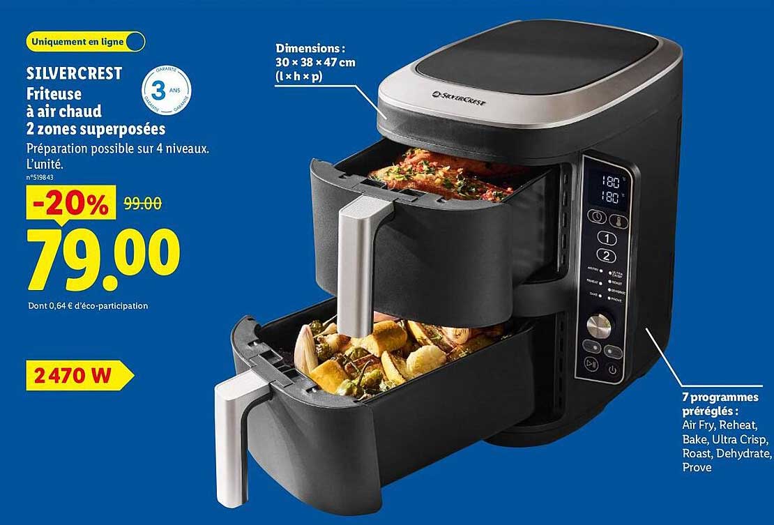 SILVERCREST Friteuse à air chaud 2 zones superposées