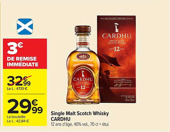 Single Malt Scotch Whisky CARDHU 12 ans d'âge, 40% vol., 70 cl + étui.